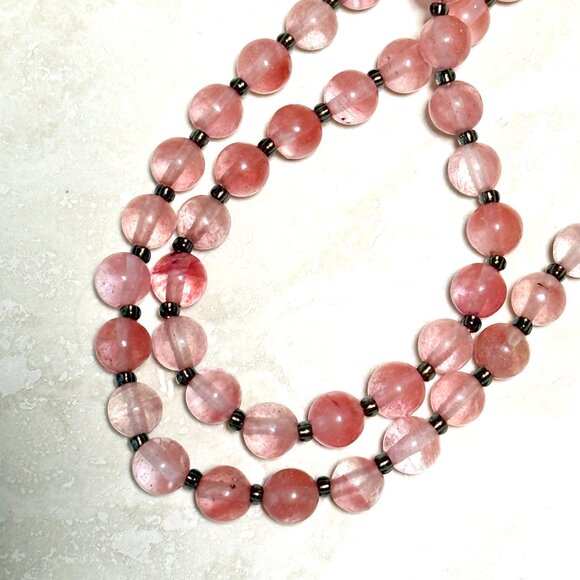 Cherry Quartz Short Necklace with Silver Leaf Branch Pendant - Picture 8 of 13